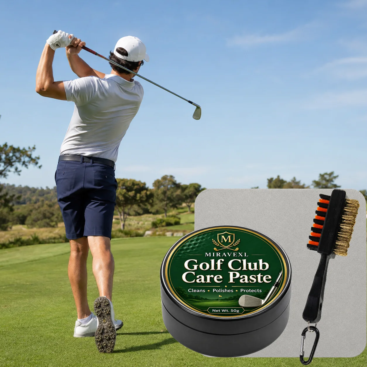 Miravexl Golf Club Care Paste Kit 50g, Professional Polish Paste withDouble Sided Groove Brush and Cleaning Microfiber Cloth