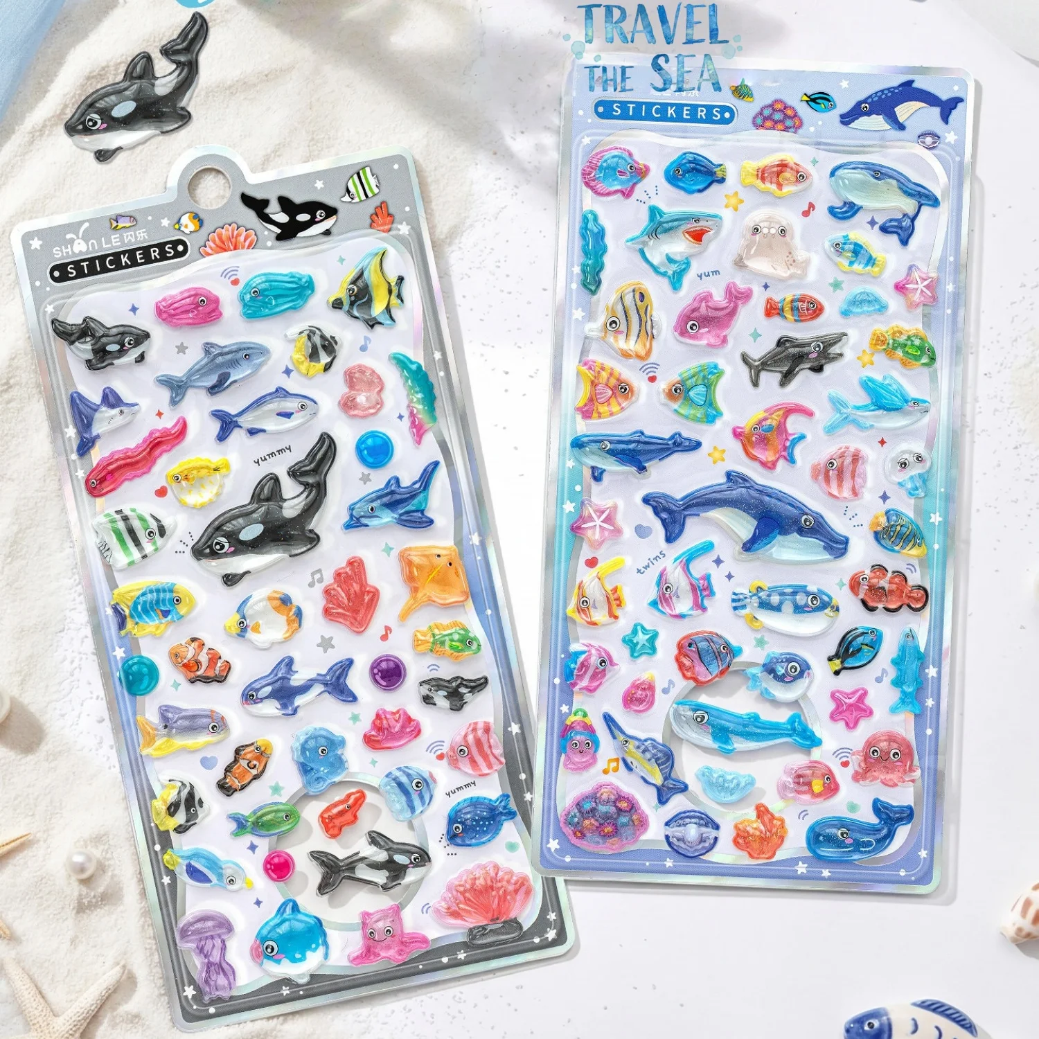 Colorful Sea World Marine Animals 3D Relief Stickers Scrapbooking Diy Diary Decor Journaling Stationery Cute Stickers School