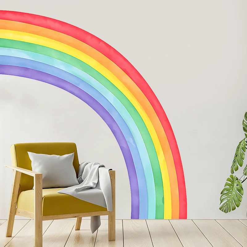 Large Rainbow Wall Stickers Self-adhesive PVC Decals Giant Watercolor Rainbow Sticker For Nordic Girls Kids Room Decor Wallpaper