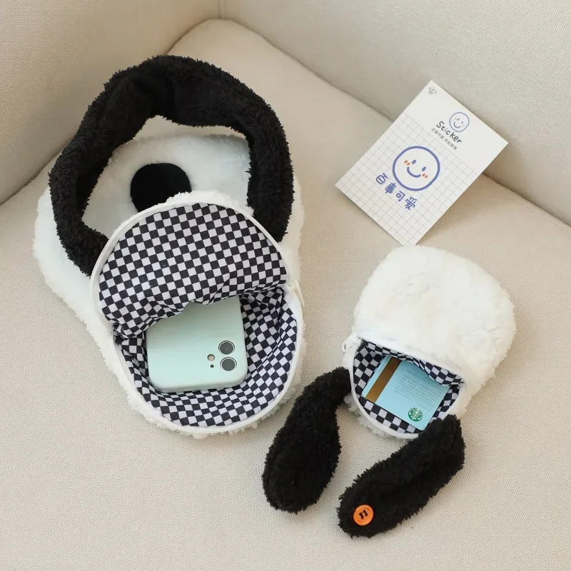 Kawaii Snoopy moda pluszowe torby na ramię kobiety proste miękkie damska kopertówka torebka Cartoon urocza torba Tote torby małe torebki