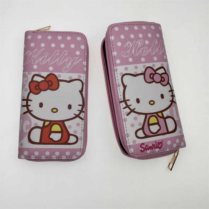 Новый милый кошелек для монет с аниме Sanrios Hello Kitty Kuromi, Длинный кошелек для студентов с рисунком, женский кошелек