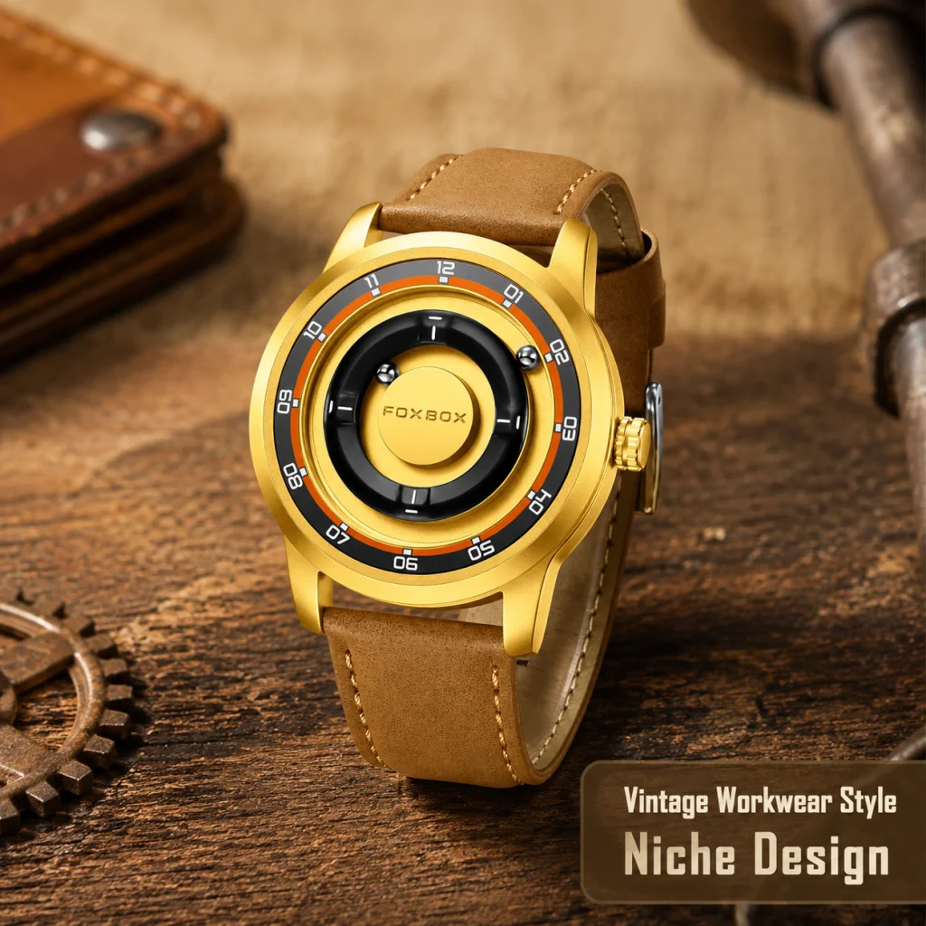 FOXBOX Fashion Outdoor Unique Quartz Man Watch Creative Dial Casual Sports Leather Strap Waterproof Waterproof Men's Watches+Box