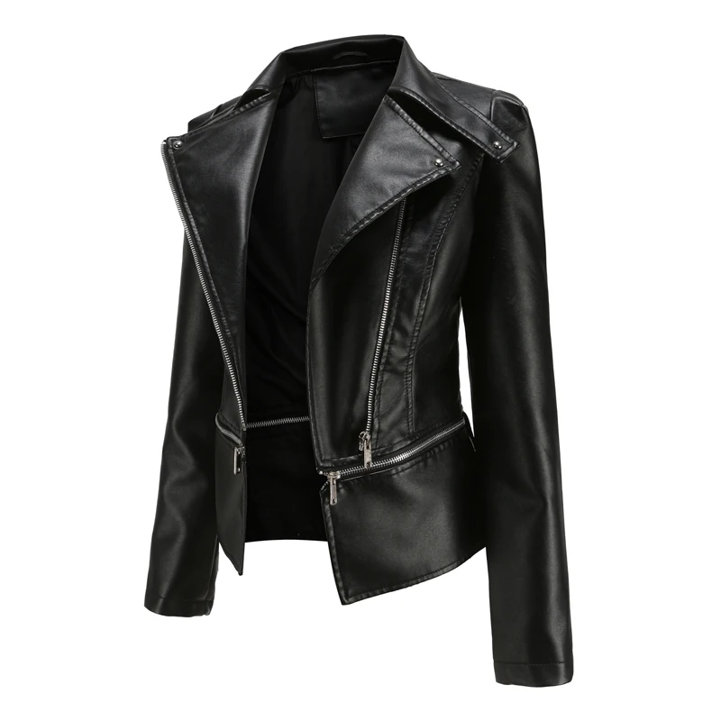 Maxulla Spring Autumn Women\'s Casual Leather Jacket Outdoor Windproof Retro PU top Fashion Slim Punk Jacket Women\'s Clothing