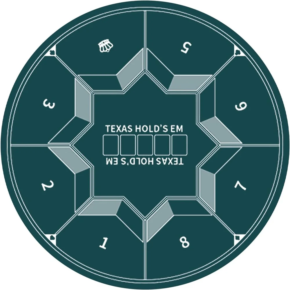 Round Poker Mat for Texas Holdem | Portable Poker Table Top with Art Deco Layout Print 6-8 Player Game Layout Mat