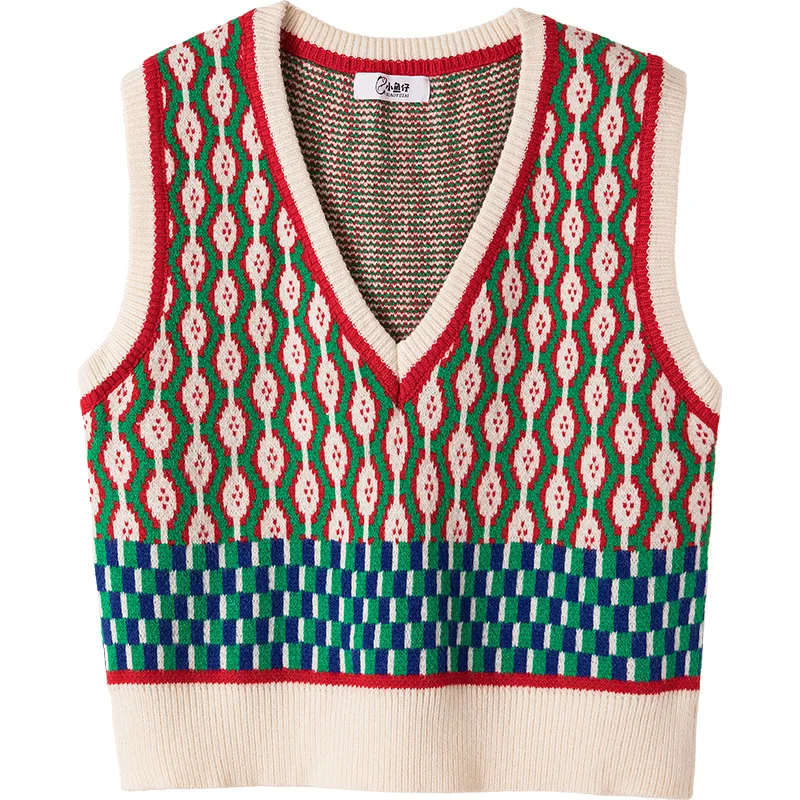 Vintage Knit Tank Tops Sleeveless Sweater Vest Women Patchwork V Neck Loose Oversized Pullover Vest 2023 Spring Warm Casual Tops