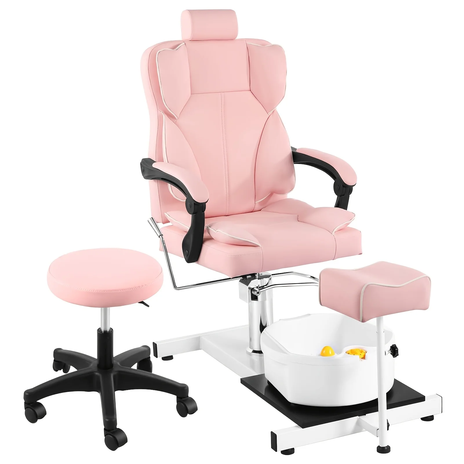 Commercial  Salon  Pedicure Chair with Foot Bath Basin, Nail Salon SPA Sofa, Hydraulic Lifting & 360° Rotation Beauty Furniture