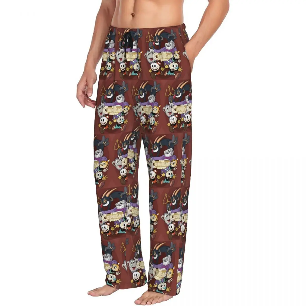 Custom Print Men Cupheads Pajama Pants Shooting Game Sleepwear Sleep Lounge Bottoms with Pockets