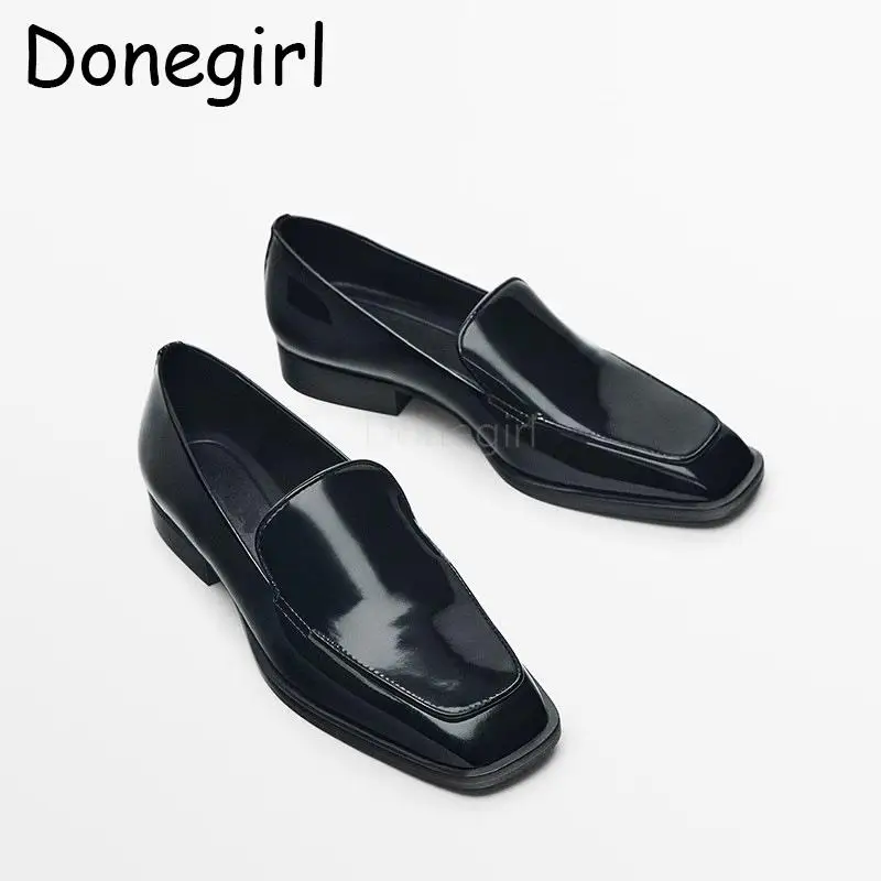 Donegirl 2023 Spring Autumn New Women Leather Square Head Flat Commute Shoes Low Heel Loafers Solid Simple Versatile Shoes Chic