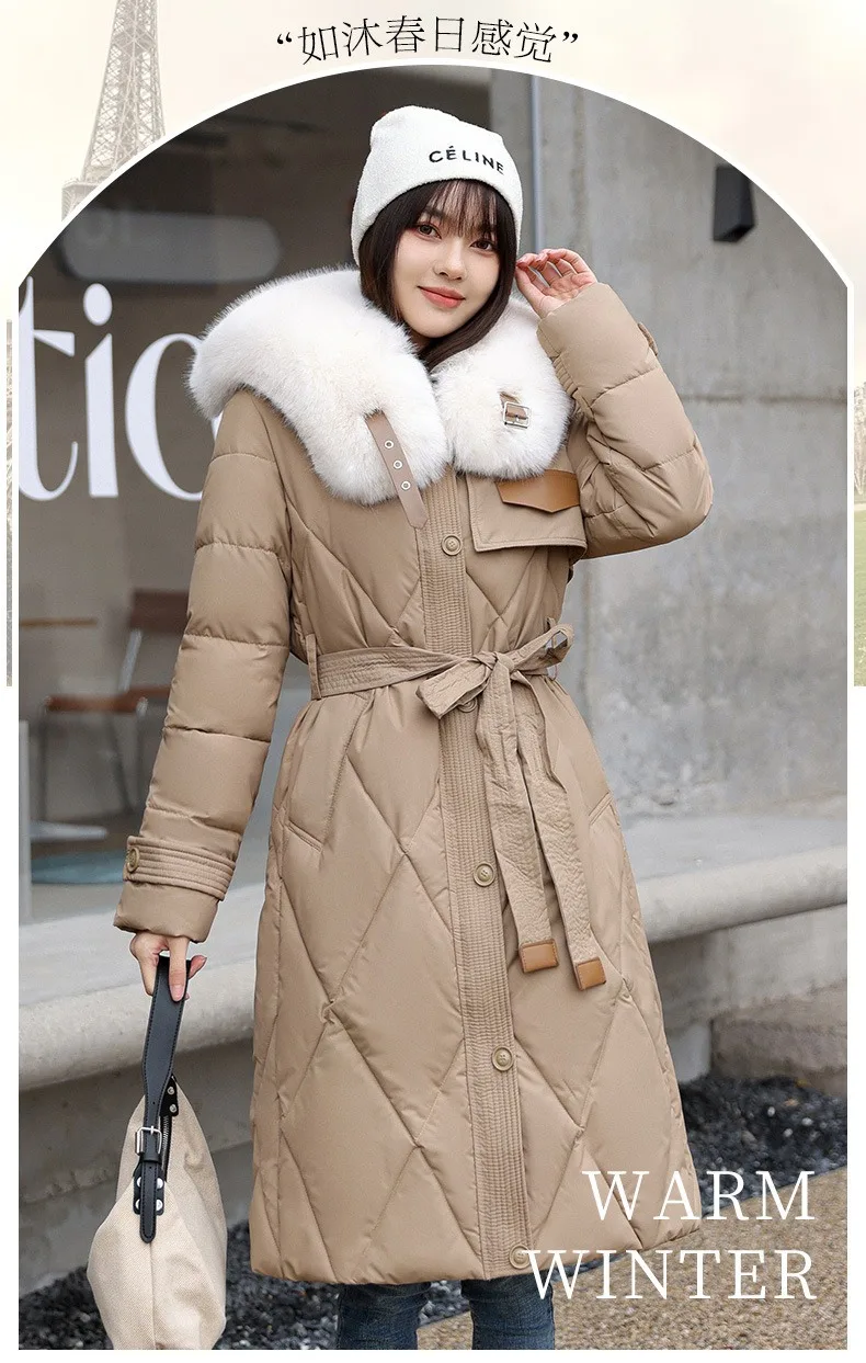 Down Padded Jacket Women Long 2024 Winter New Version of Fashion Slim Over The Knee Thickened Female Parkas Warm Fashion  Coat