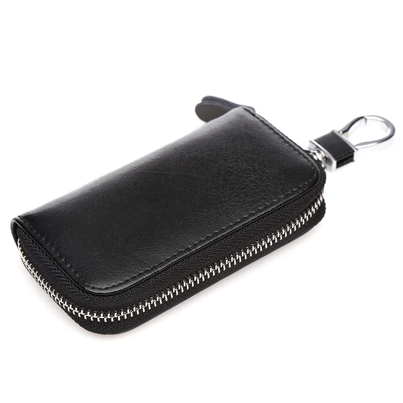 Mini llavero de cuero con cremallera para hombre y mujer, cartera organizadora para llaves de coche, tarjetero