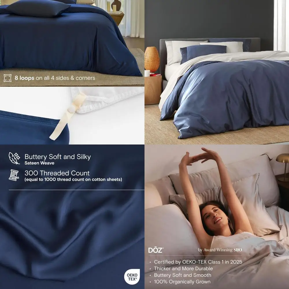 

Bamboo Viscose Duvet Set, Organic, Soft & Cooling, High GSM, 1 Cover + 2 Cases, 90x90 Sapphire, Full/Queen