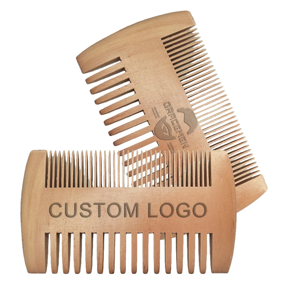 50 Pieces/Lot Customized Logo Beard Comb with Fine and Wide Teeth Double Sides for Hair Beard Mustach Pocket Size