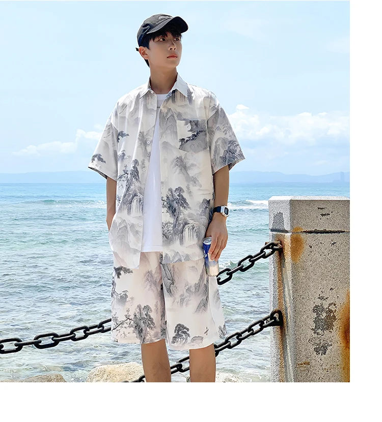 Shirts + shorts 2024 new style summer Letter pattern Sportswear Men's Casual Sets Male shorts and shirts men full size M-5XL