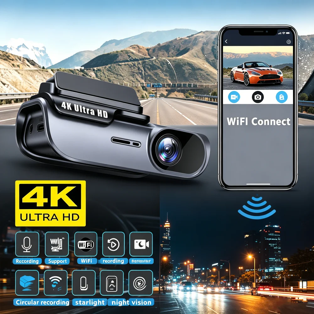 HONG TONG FHD 1080P 4K Car Dash Camera Front Car Camera WIth Night Vision Loop Recording WIFI Dash Cam G-sensor Car Recording