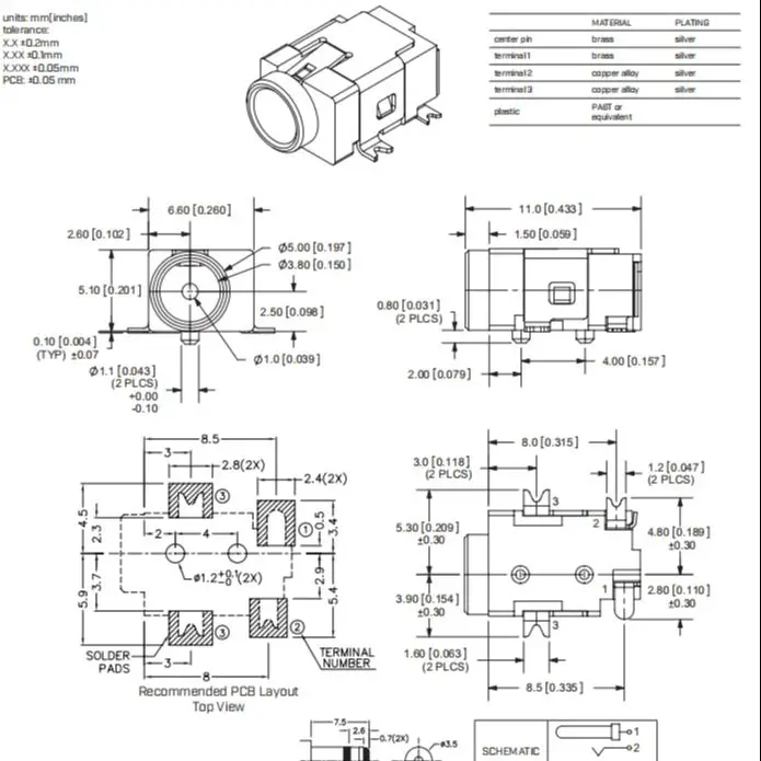 PJ-035-SMT-TR Surface Mount DC Power Jack 1.0mm Right Angle Shielded 3-Conductor SMT Connector for Industrial IoT Automation