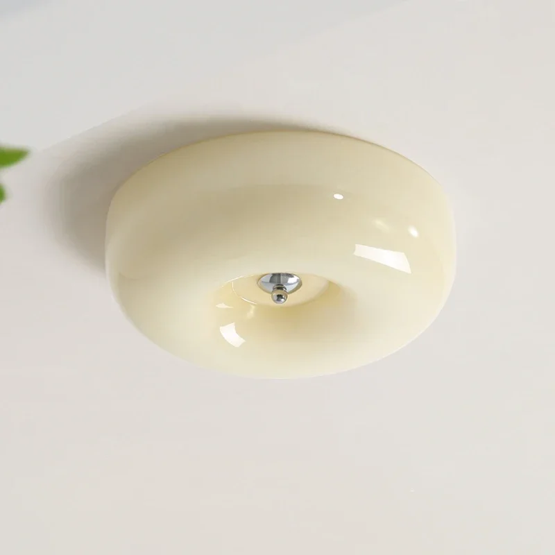 

Bauhaus LED Ceiling Lamp Simple Cream White Glass Light Pudding Light Children's Room Bedroom Balcony Nordic Ceiling Lamp
