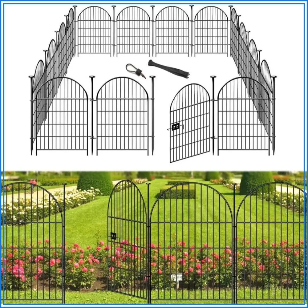 Valla alta para jardín con puerta de 40 pulgadas x 26.2 pies, 12 paneles, valla para perros para exteriores, barrera metálica resistente para animales sin necesidad de excavación