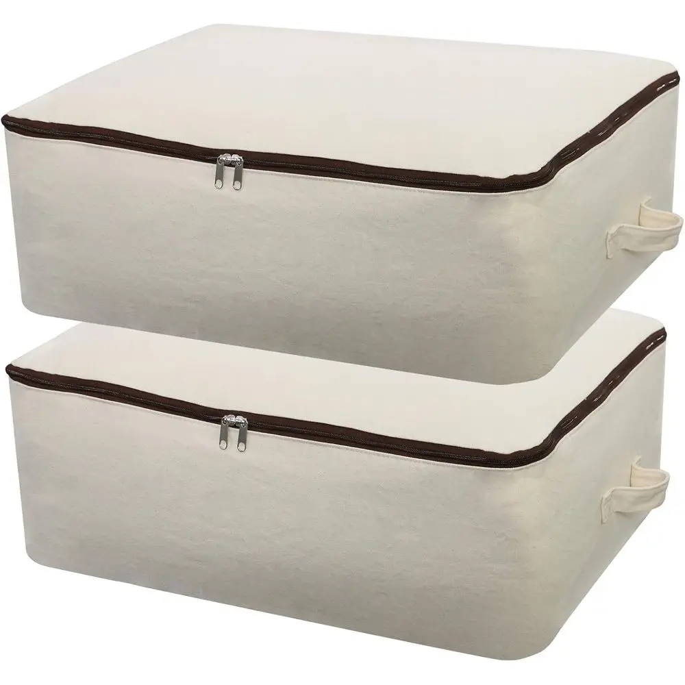 

2 Pack Soft Breathable Canvas Bags, 12 Oz, Organizer for Bedding, Comforters, Pillows, Blankets, Clothes, 25.6x18.5x8.7 in, Beig