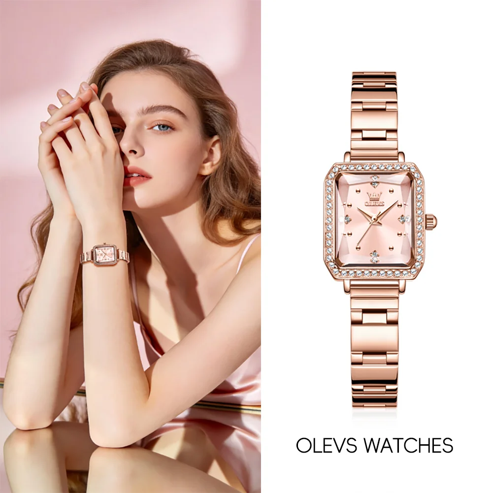 OLEVS 5688 Fashion Ladies' Square Dial Watch Rose Gold Stainless steel Luxury Diamond Watch Women's Quartz