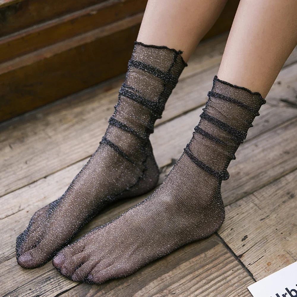 Breathable Trendy Elastic Transparent Simple Glitter Silk Hosiery Women Thin Socks Shiny Style Socks Calcetines Mujer Skarpetki