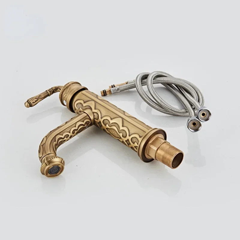 Imagem -03 - Solid Brass Vintage Antique Banheiro Torneira Single Handle 360 Degree Swivel Spout Torneira Misturadora de Água Quente e Fria