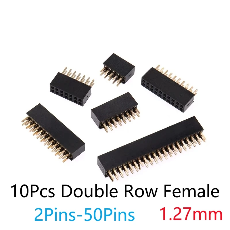 10Pcs 1.27mm 2 3 4 5 6 8 10 12 15 20 40 Female Pins Header Socket Gold Plated Solderless Double Row Pinheader Connector for Pcb