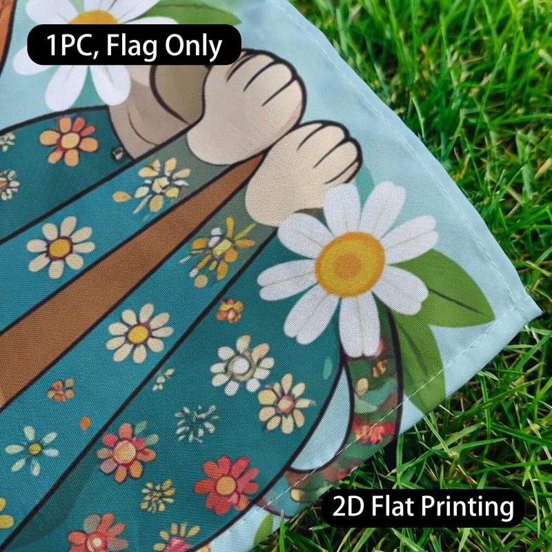 1pc Bohemian Floral Cat Garden Flag 2D Flat Print Outdoor Yard Decor Flag Only