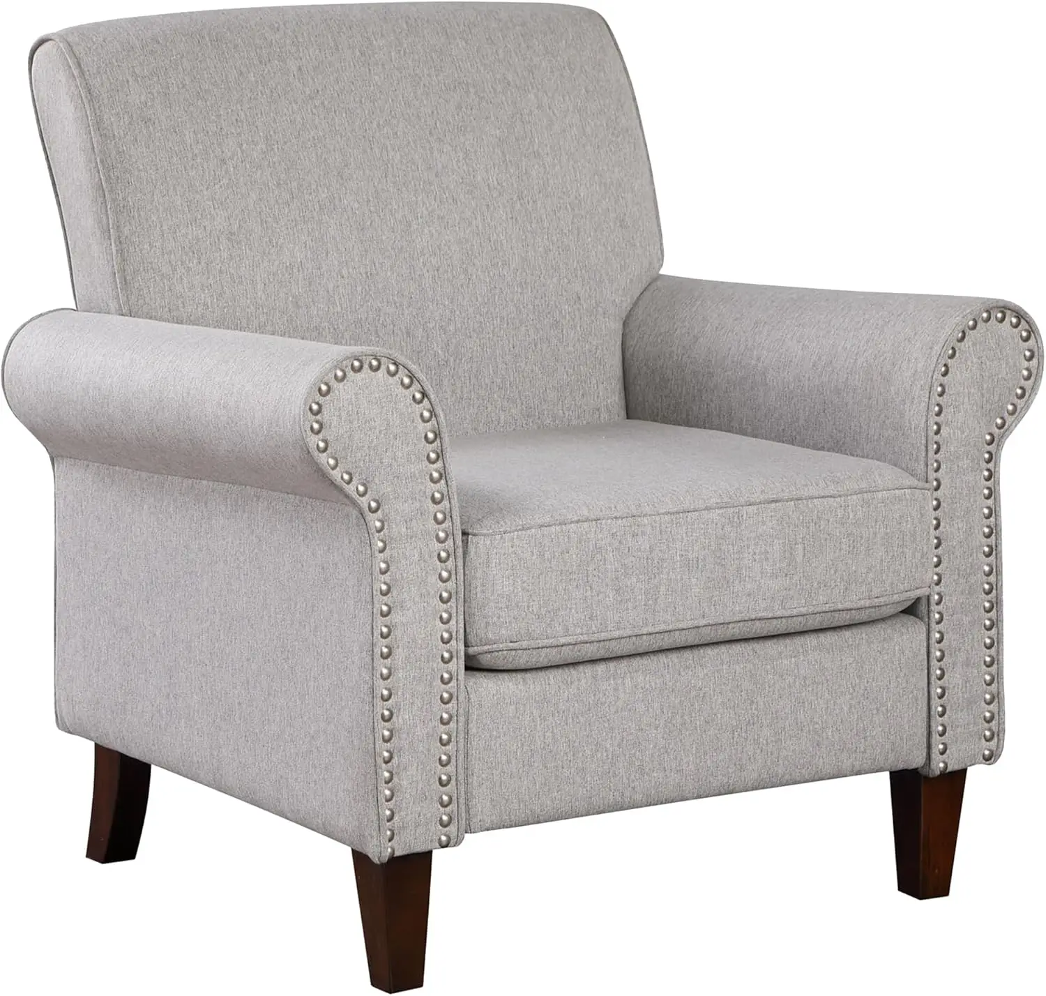 

Upholstered Living Room Chair - Comfy Fabric Accent Chair Single Sofa with Cushion, Rolled Armrest & Nailhead Trim,Grey