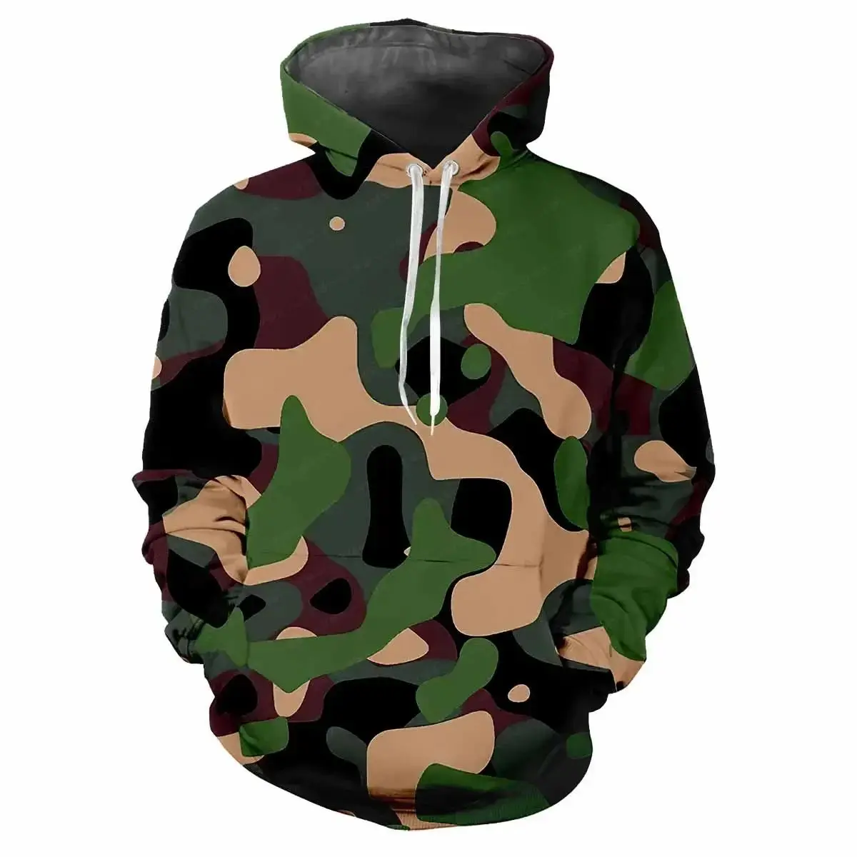 Men's Spring And Autumn Vintage Camouflage Fashion 3d Printed Hoodie Hoodie Cool Street Loose Personality Plus Size Pullover