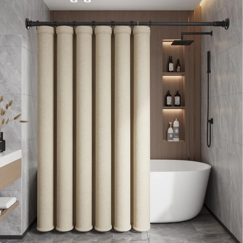 Luxury 3-Piece Shower Curtain Set Heavy Duty PEVA Waterproof & Mold Proof Bathroom Barrier No Drill Hooks for Wet/Dry Separation