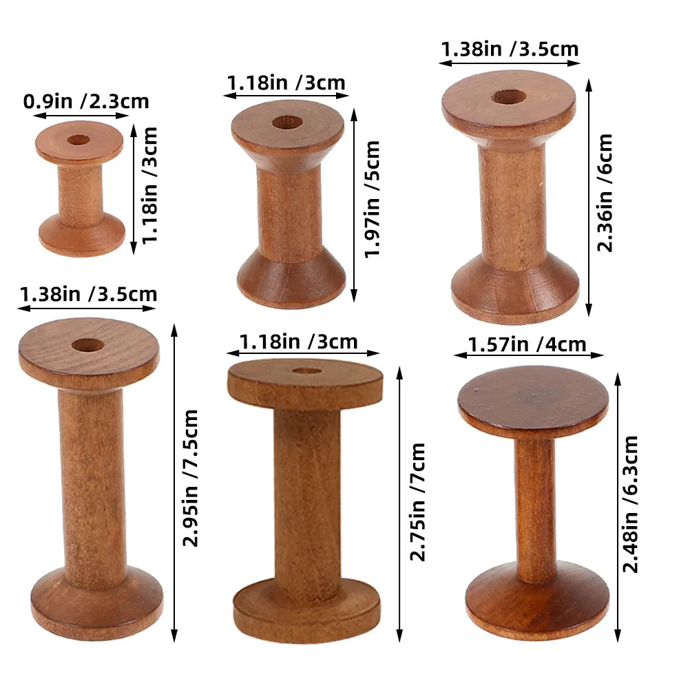 6Pcs Vintage Wood Spools Empty Thread Holders for Sewing Embroidery Crochet Knitting Yarn Storage Craft DIY Thread Rack