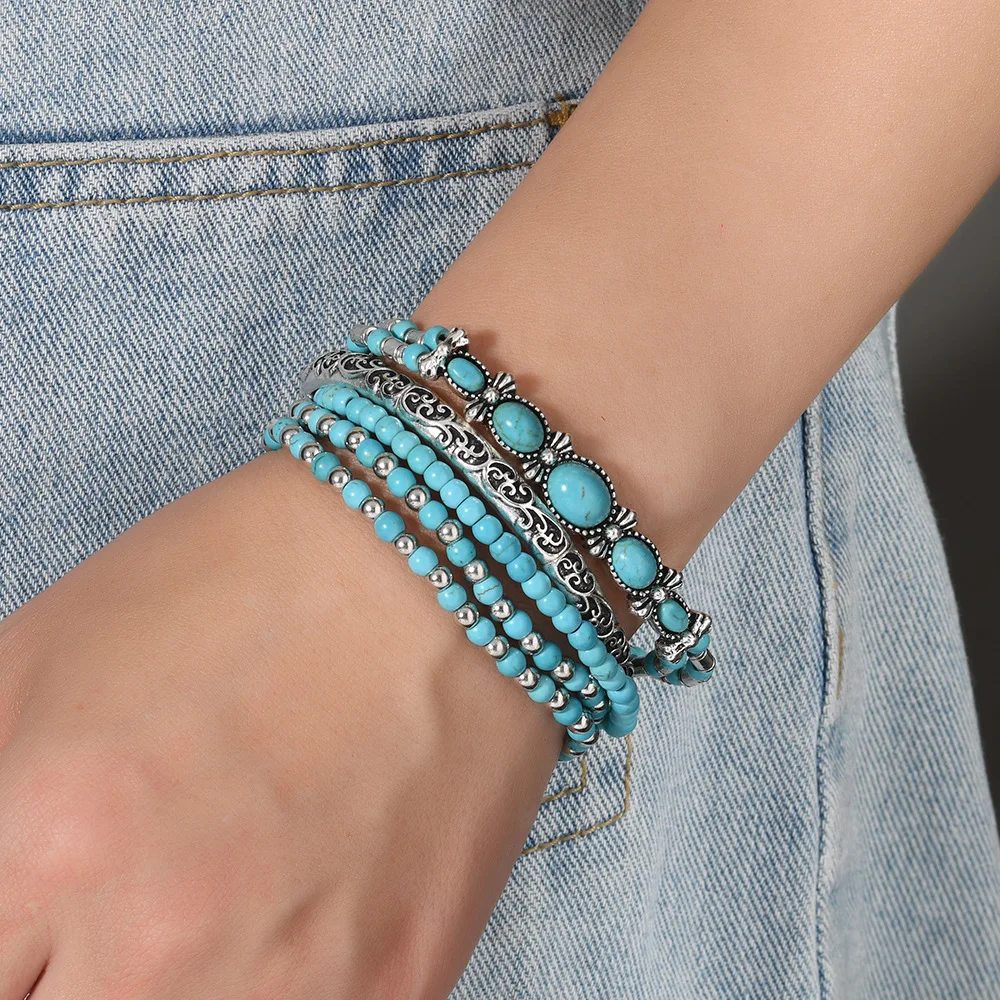Hot selling new cow head boots, tree leaves, pine stones, wooden beads, elastic thread bracelet