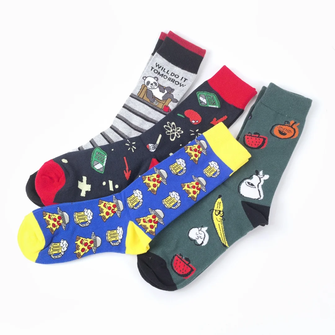 زوج واحد من الجوارب الرجالية المطبوعة لمنتصف الساق، شارع عصري، يرتدي لجميع المواسم