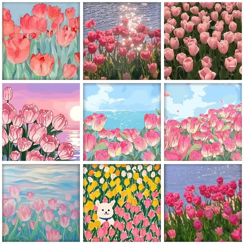 RUOPOTY Acrylic Painting By Numbers Handpainted Canvas Painting Flowers Number Painting For Adults DIY Gift Artwork Paint Kit