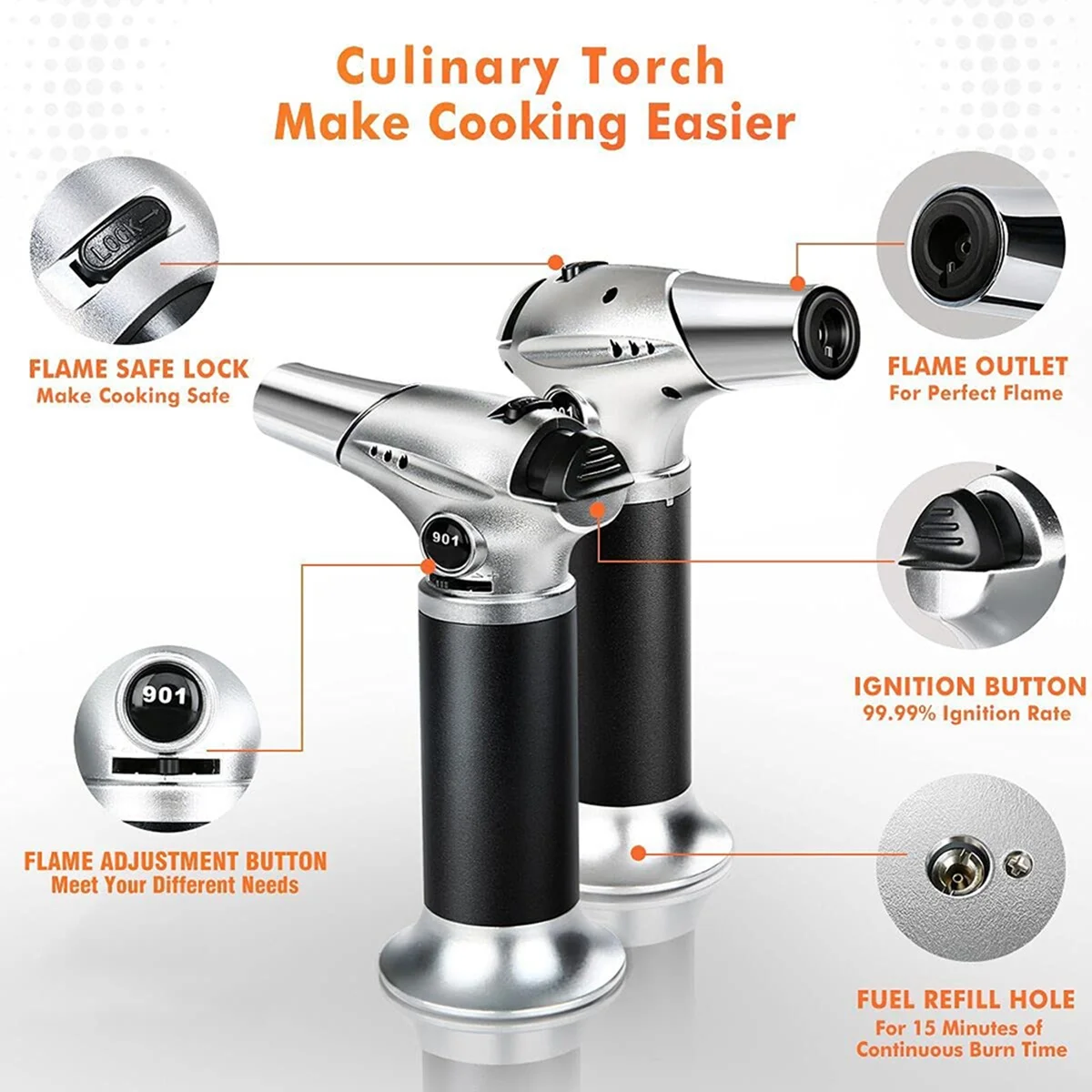 The New Butane Torch, Kitchen Refillable Butane Blow Torch with Safety Lock and Adjustable Flame (Butane Gas Not Included)