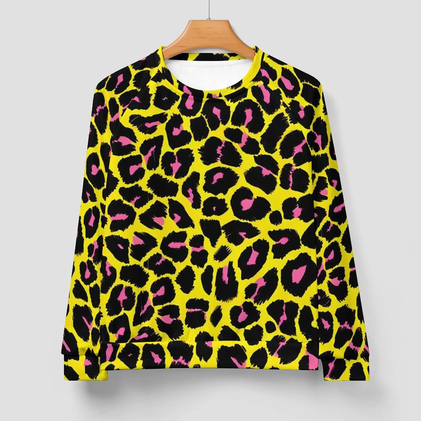 Leopard Print Streetwear Sweatshirts Autumn Yellow Pink and Black Harajuku Hoodies Male Oversize Loose Design O Neck Hoodie