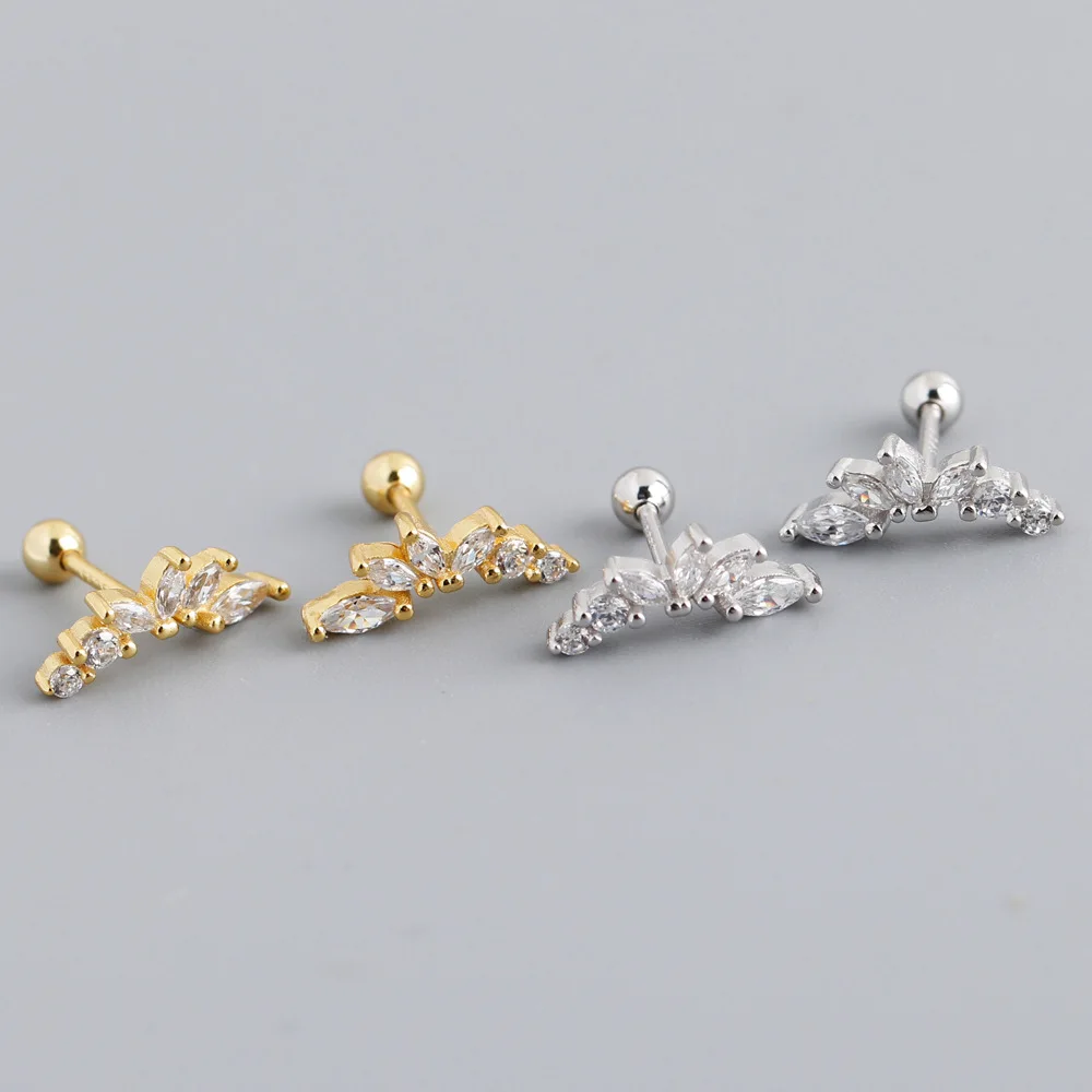 RYJU 925 Sterling Silver Shiny Zircon Leaf Mini Small Stud Earrings Delicate Accessories for Women Fashion Daily Wear Jewelry