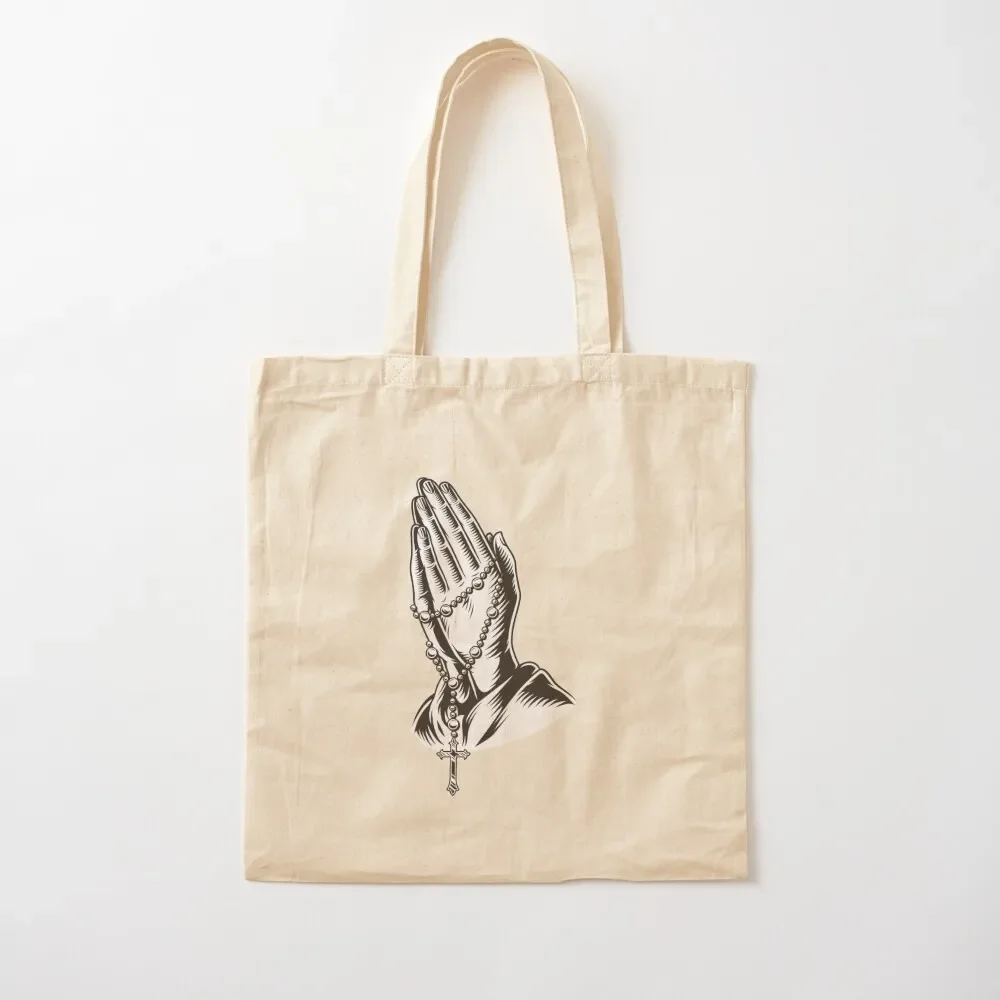 Praying hands holding rosary beads Art Tote Bag Women's handbag cute tote bag cloth bag woman hand ladies