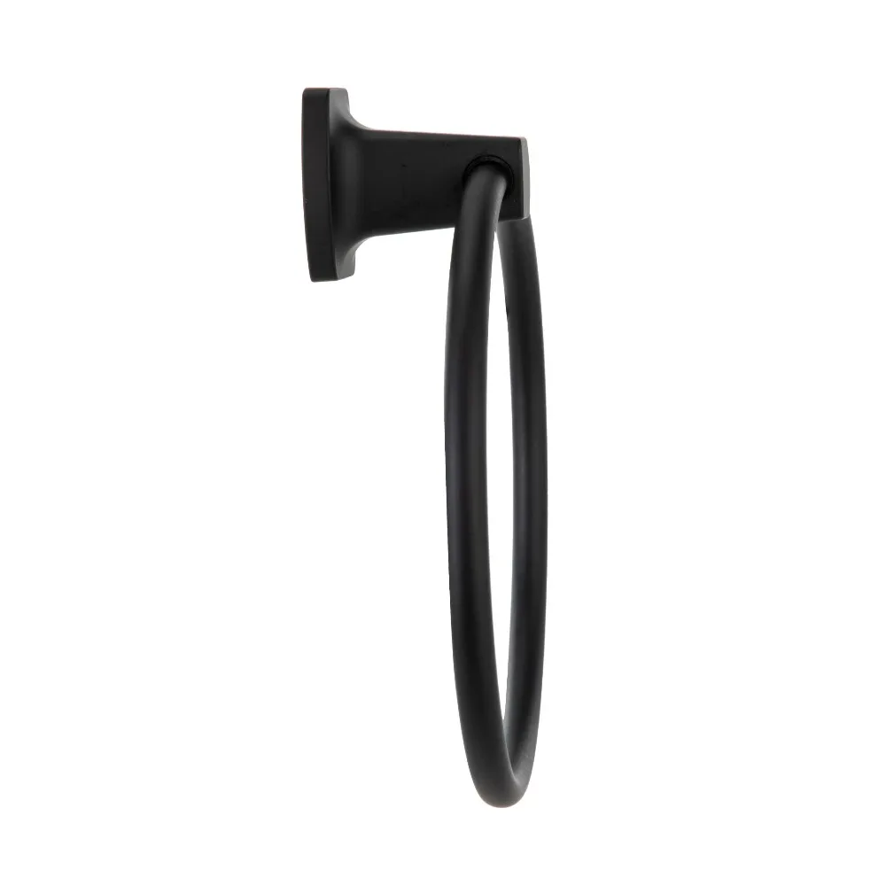 Matte Black Steel Wall Mounted Towel Ring Square Bathroom Towel Holder Modern Home Decor view 5