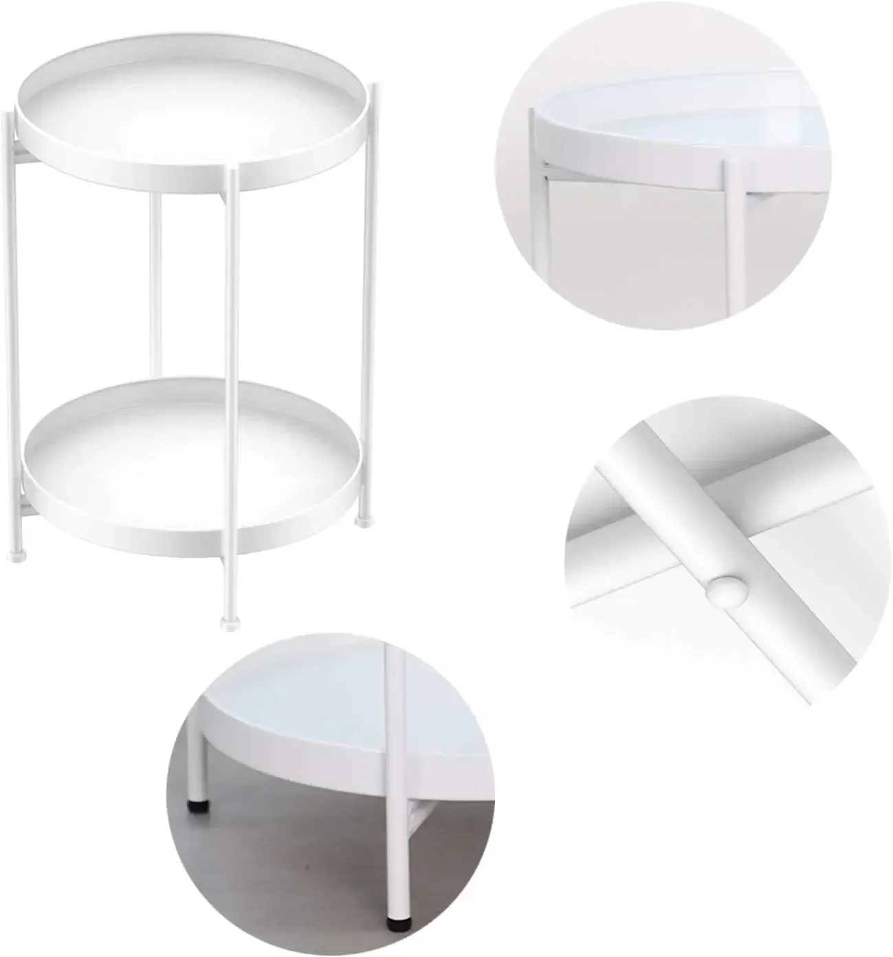 

Formwell Round Side Table,Small Coffee table,End table for Sofa Living room,Tea Table, two layers Metal tray with Metal frame