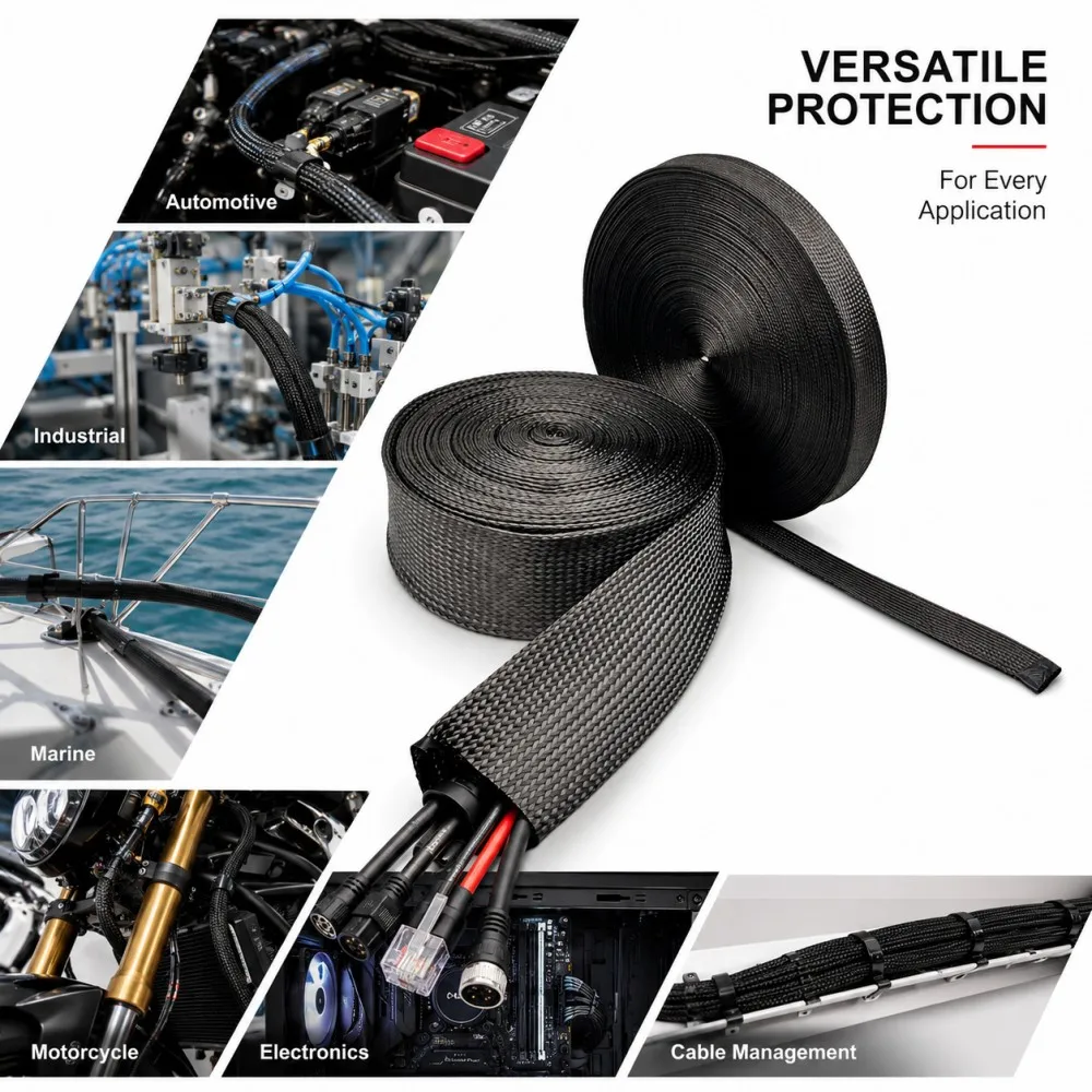 Carbon Fibre Tubing ID 4mm-80mm High-Temp Resistant Braided Mesh Tubing Shielding Sleeve Wire Sleeve  Protection Sleeve Black