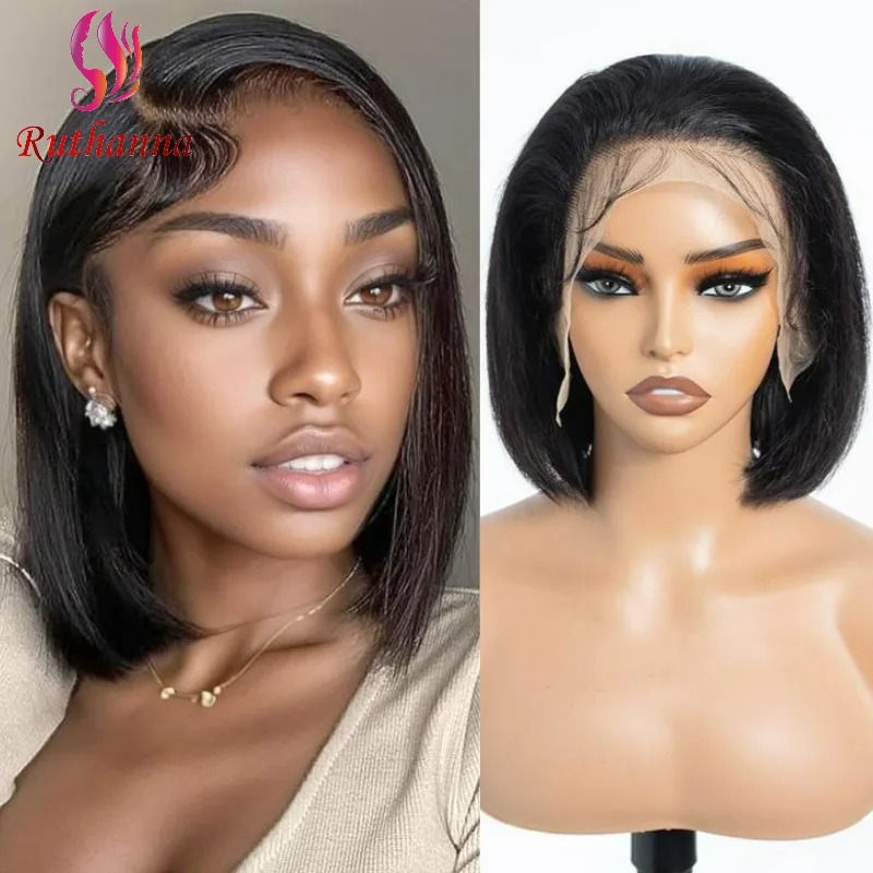 

Bob Wigs 13x4 Lace Frontal 100% Human Hair Natural Color Short Straight Wig 8inch Brazilian Remy Hair For Women Pre-Plucked