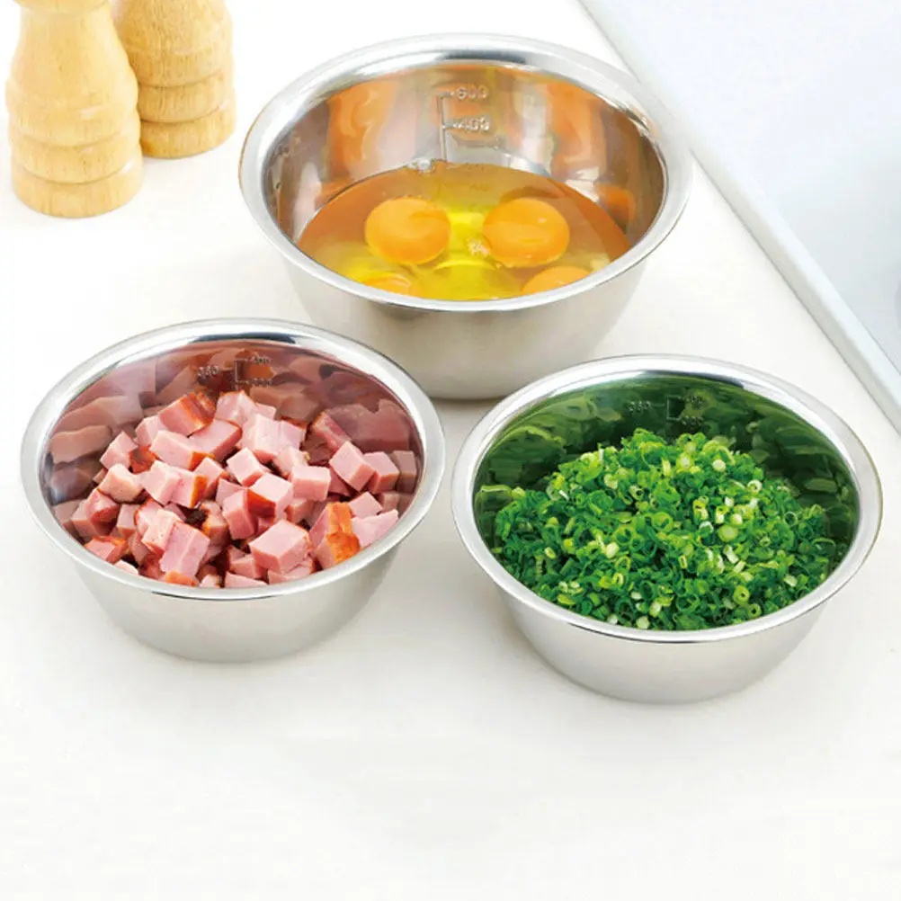 1Set Stainless Steel Mixing Bowl Set Thick Heavy Duty Large Capacity Kitchen Food Prep Bowls for Indoor Outdoor Use Easy Clean