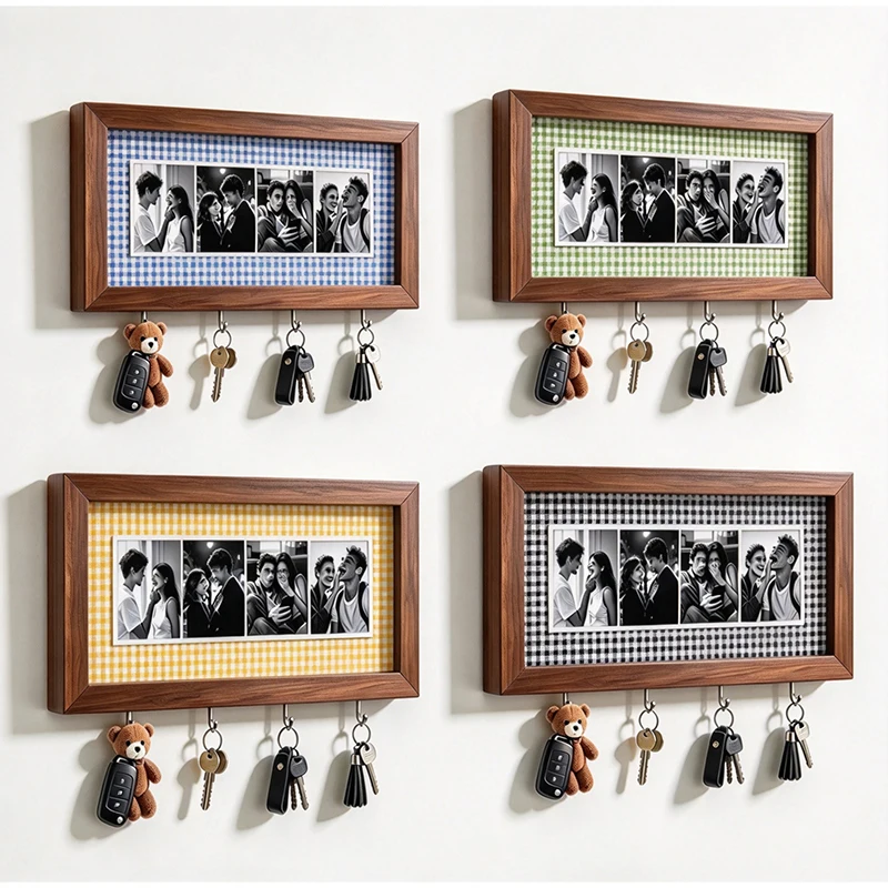 Kreativer Bilderrahmen für Paarfotos mit Schlüsselhaken, Wandmontierter Bilderrahmen, Vintage-Holzrahmen, Rechteckiger Holzbilderrahmen – Detail 4