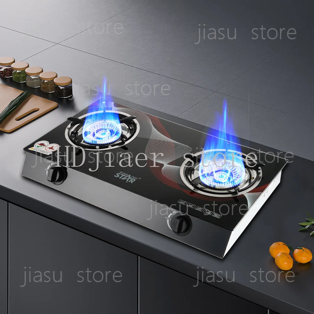 Double Burner High Fire LPG Cooktop, Explosion Resistant Glass Panel Liquefied Gas Household Gas Stove