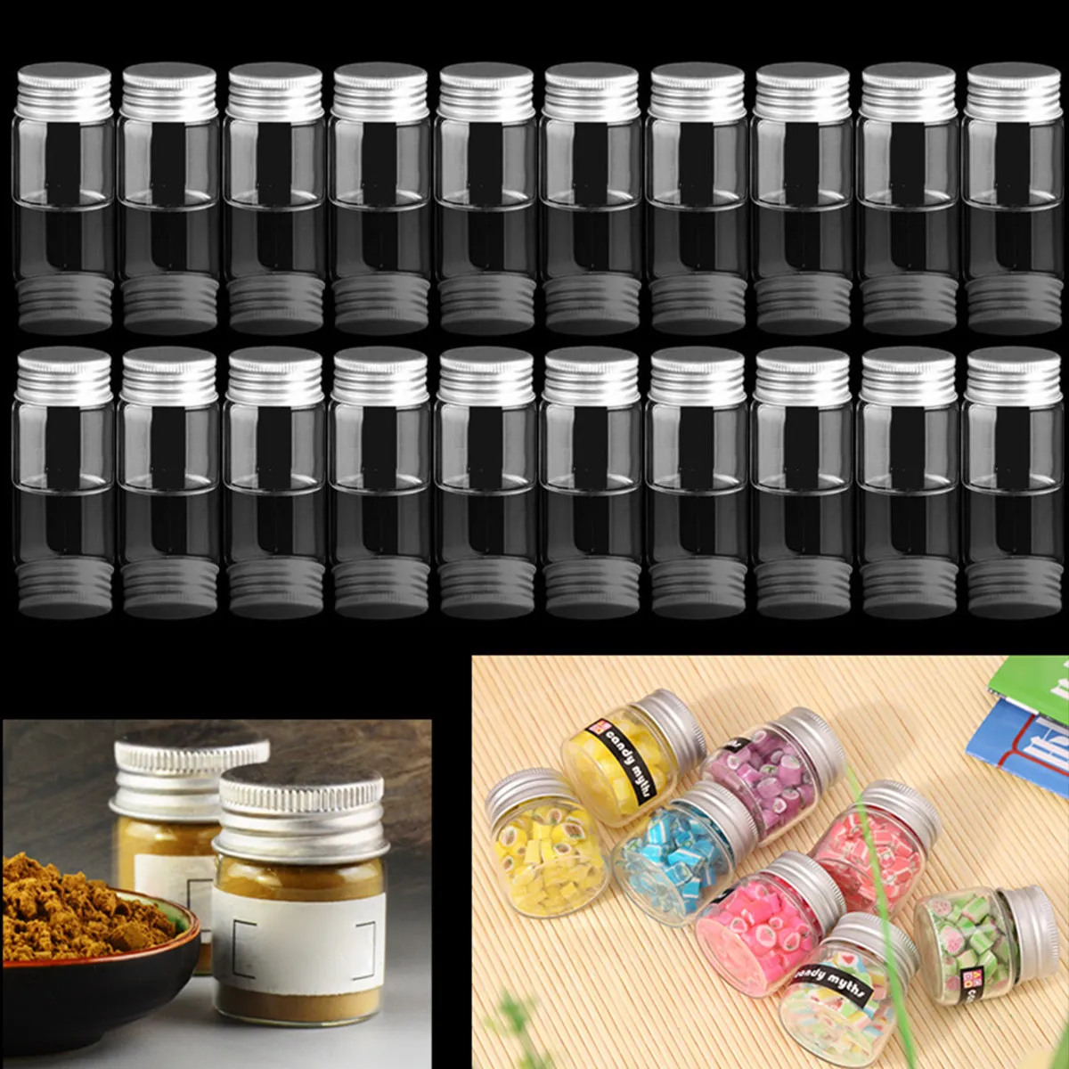 20Pcs Clear Glass Bottles Borosilicate Mini Tubes with Aluminum Lid for Drift Bottle Necklace Pendant DIY Wish Bottle Decoration