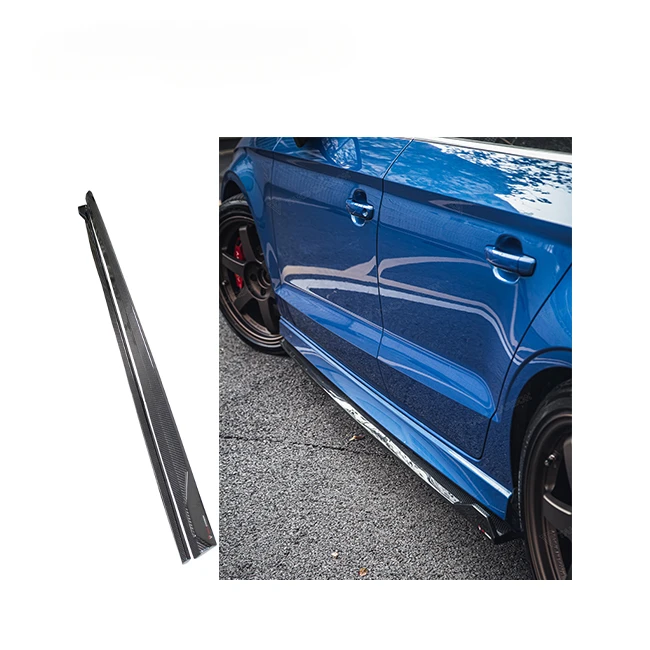 Perfect Fitment Dry Carbon Fiber universal rear spoilers Side Skirts Extensions For AUDI A3,S3 Sedan 2017-2019