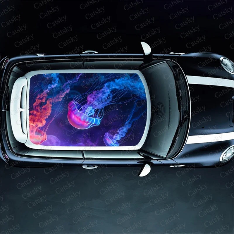 Purple Jellyfish Painting Car Roof Sticker Wrap Racing SUV Accessories Packaging Painted PVC Custom Car Graphic Decal