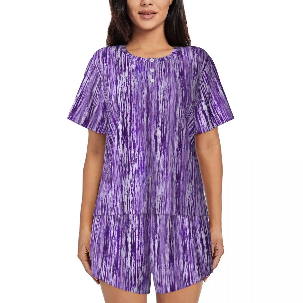 Tie Dye Pajamas Short-Sleeve Purple Hippy Print 2 Pieces Casual Pajama Sets Daily Women O Neck Lovely Nightwear