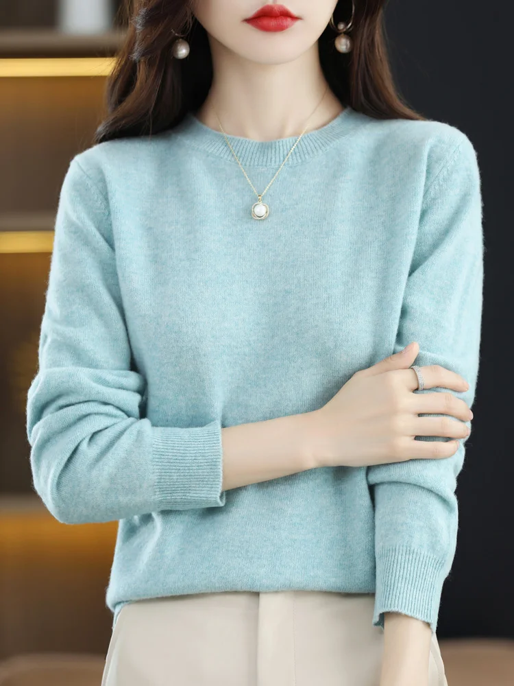 

Aliselect Women 100% Merino Wool Sweater High Quality O-Neck Pullover Warm Soft Basic Jumper Solid Tops New Spring Autumn Winter